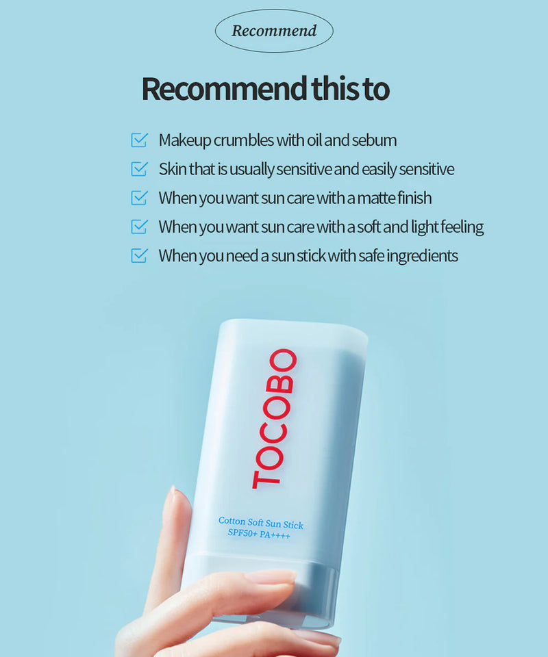 Tocobo Cotton Soft Sun Stick SPF50+ PA++++ /19 gr- Organic & Cruelty-Free Sun Protection Cream